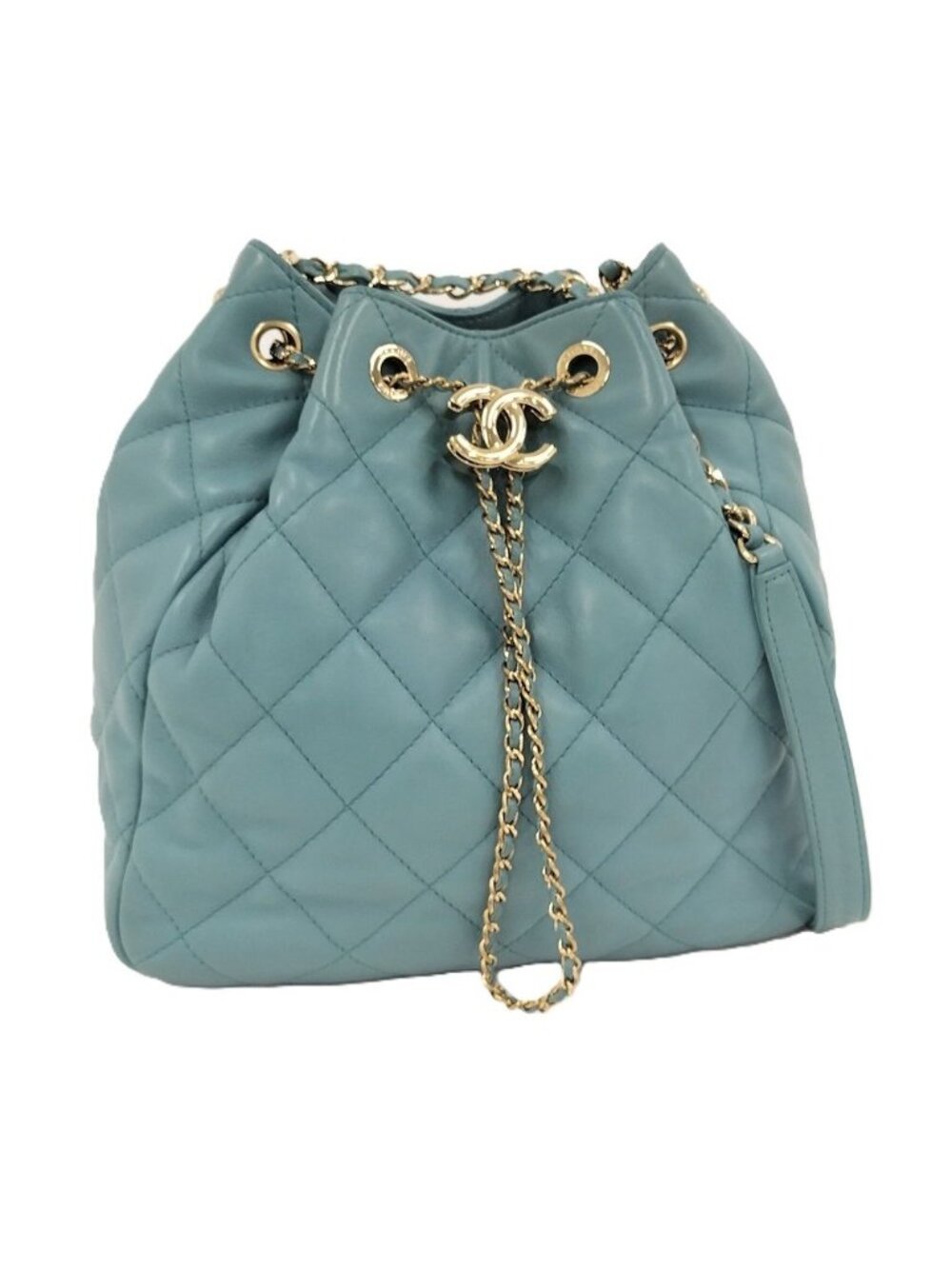 Chanel CC Logo Quilted Chain Shoulder Bag Lambskin Blue
